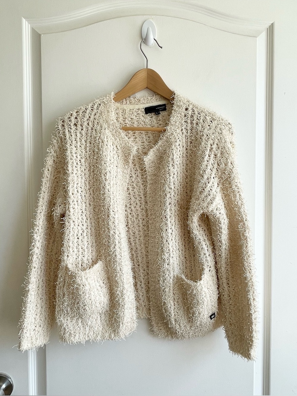Women’s Shaggy Chunky Knit Jacket Cardigan Size S Boxy Fit Pockets Boho